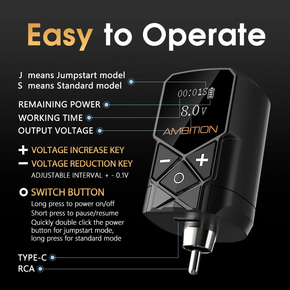 Ambition Shura Double Bearing Tattoo Machine Direct Drive RCA Interface Rotary Tattoo Pen Stroke 3.5-4.0mm 2610 Coreless Motor