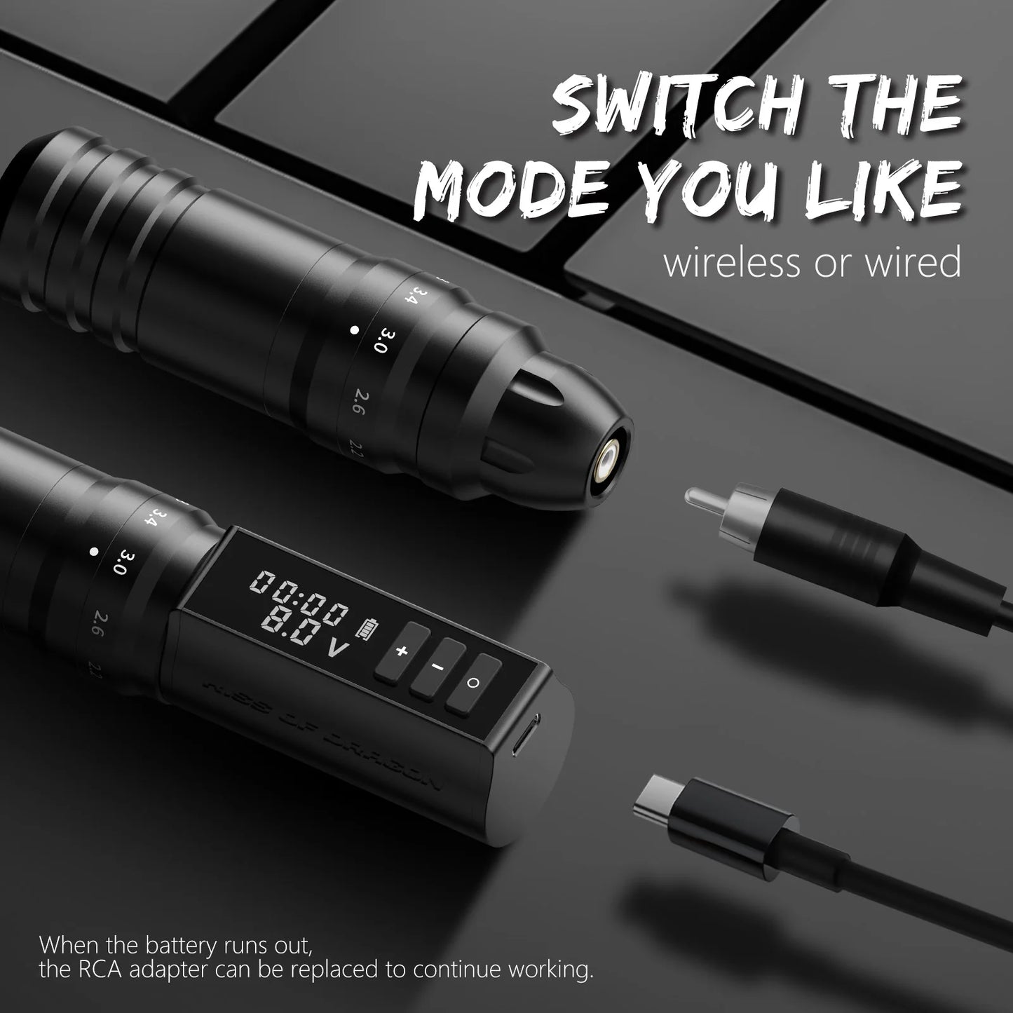 Ambition Hunter Max Professional Wireless Tattoo Machine Adjustable Stroke 2.2-4.2mm 2400mAh Battery Tattoo Pen For Body Artists