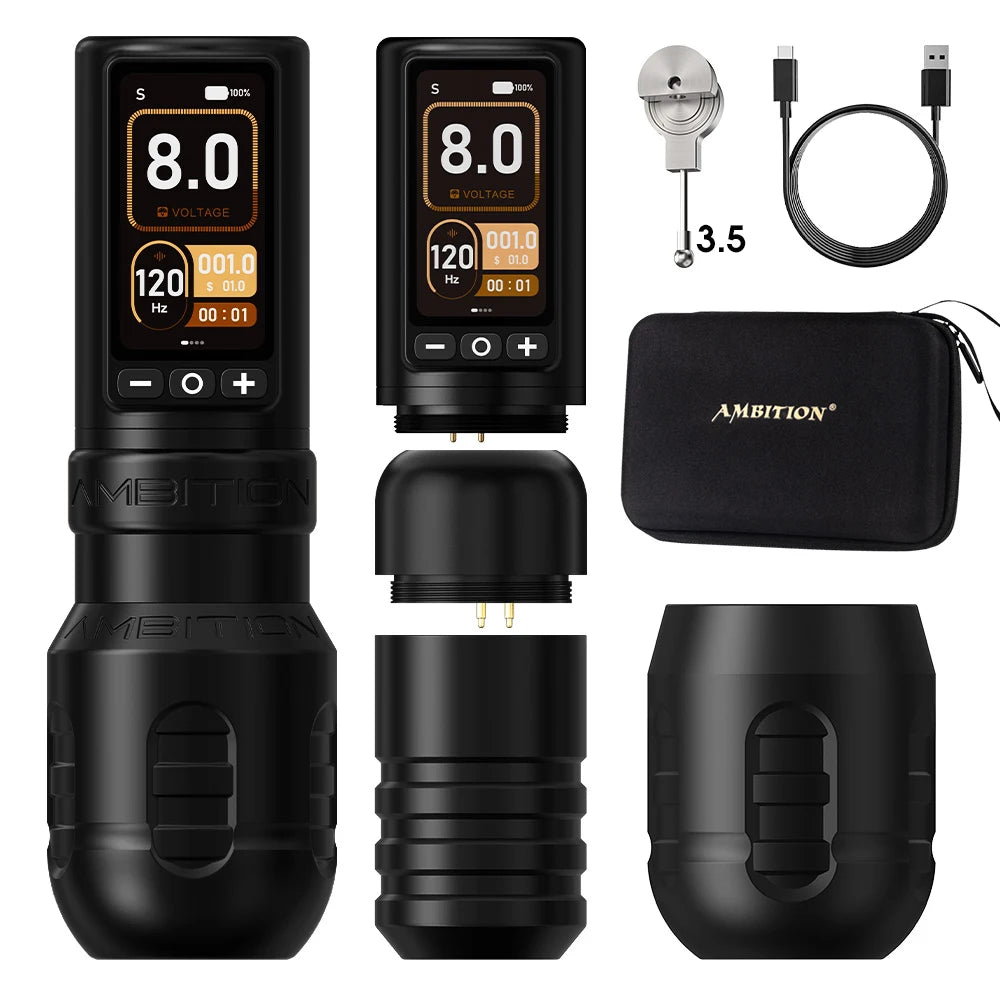 Ambition Torden Max Wireless Tattoo Machine Straight Rod Brushless Motor Pen Stroke 4.0+3.5mm Battery 2400mAh Touch Color Screen