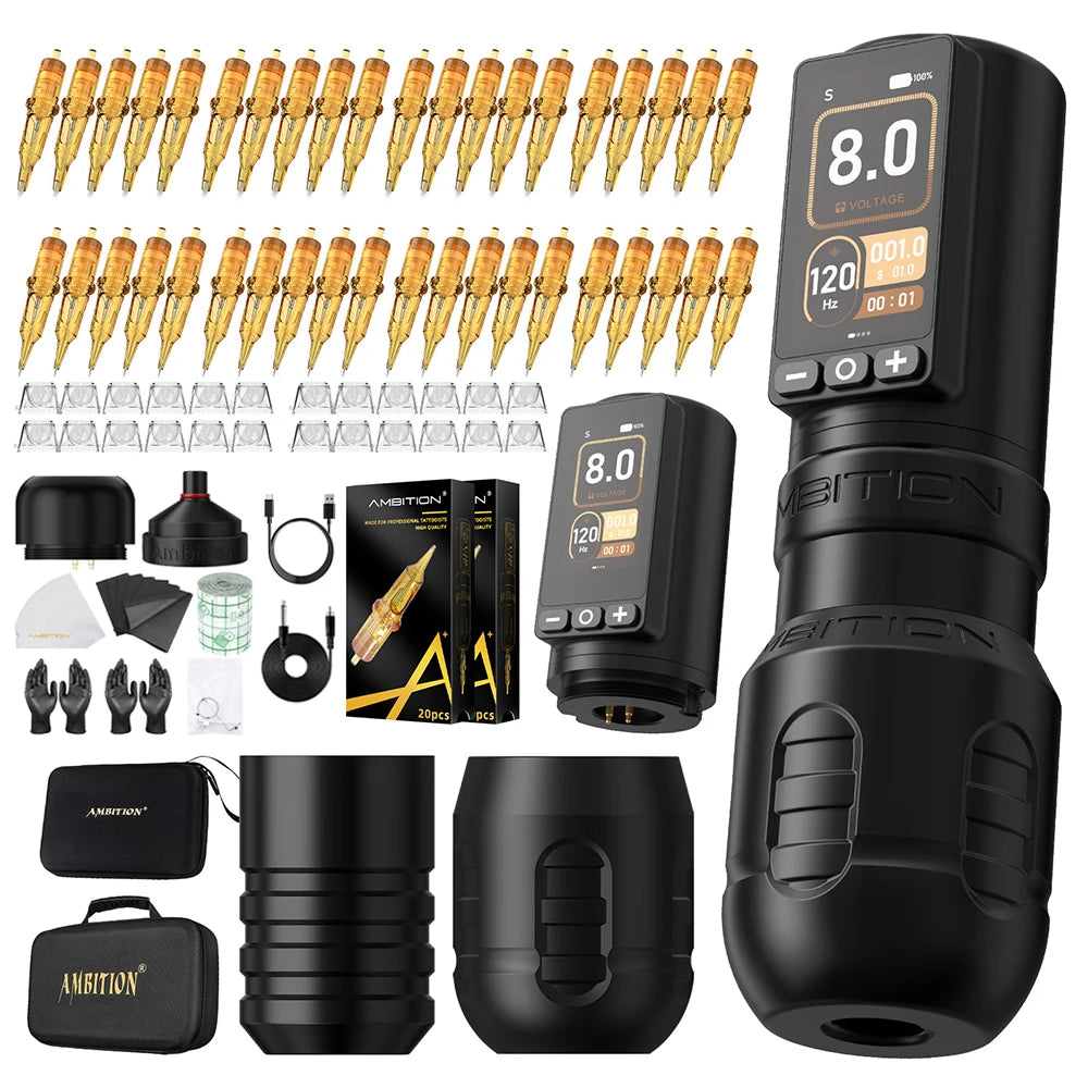 Ambition Torden Max Kit Stroke 4.0+3.5mm Wireless Tattoo Machine Brushless Motor Straight Rod Pen Battery 2400mAh Touch Screen