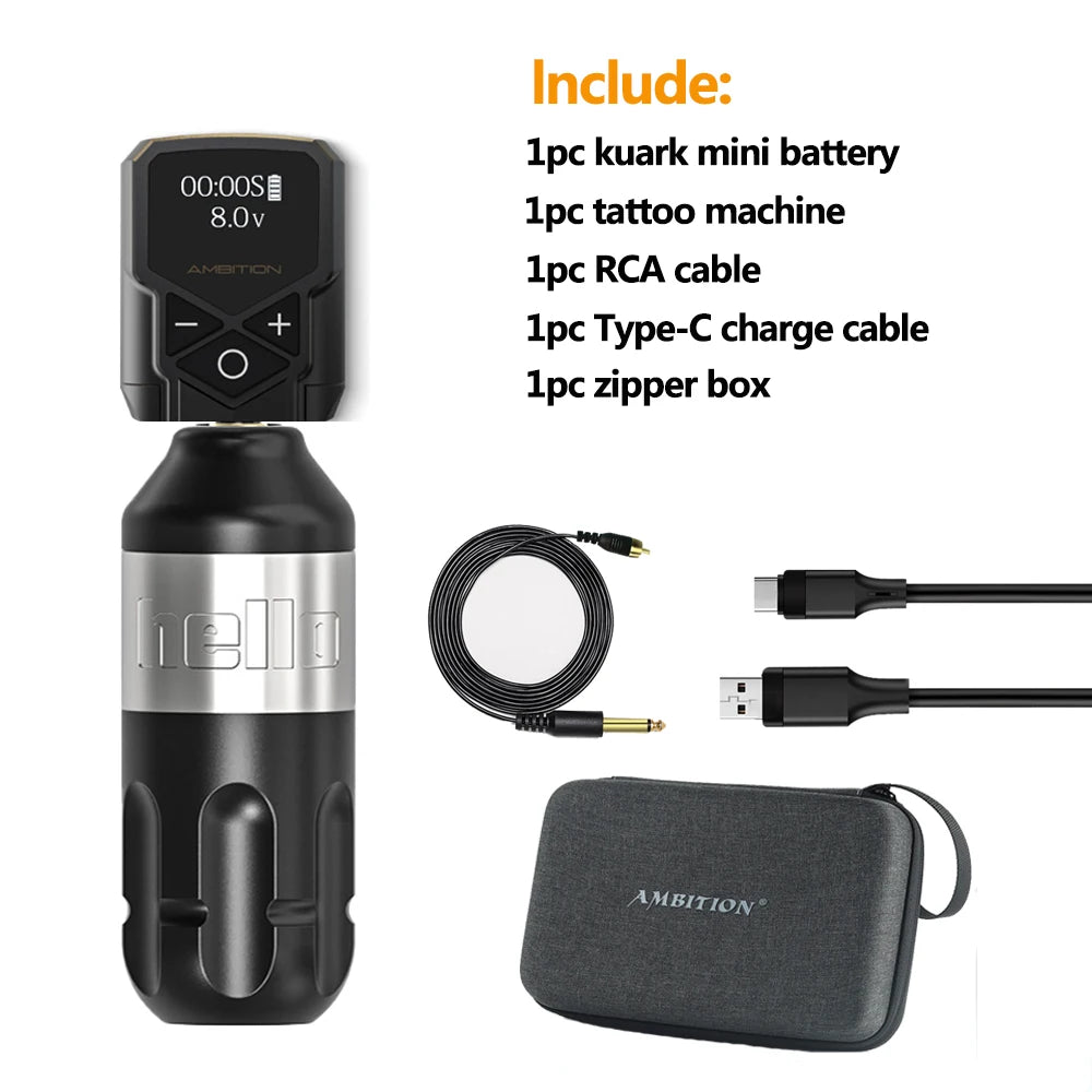 Ambition Rotary Tattoo Machine Stroke 4.0mm Permanent Makeup Pen Coreless Motor Grip 33mm RCA Interface For Body Art