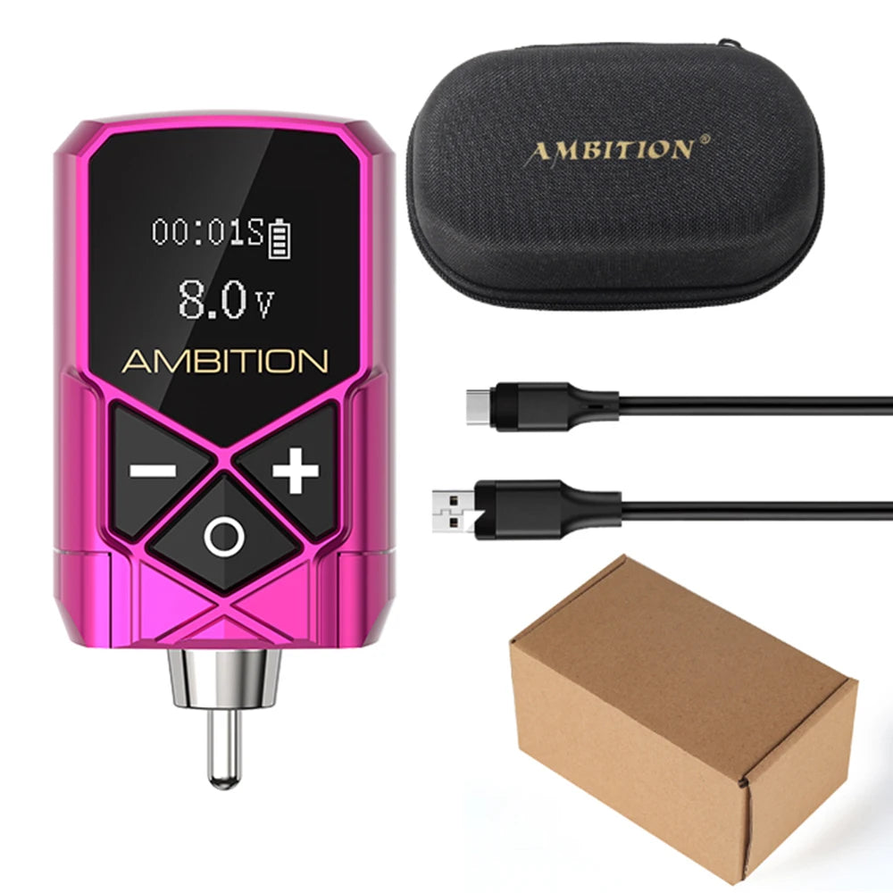 Ambition Kuark Wireless Tattoo Battery Power Supply RCA Interface 2400amh Portable LCD Display For Rotary Machine Fast Charger