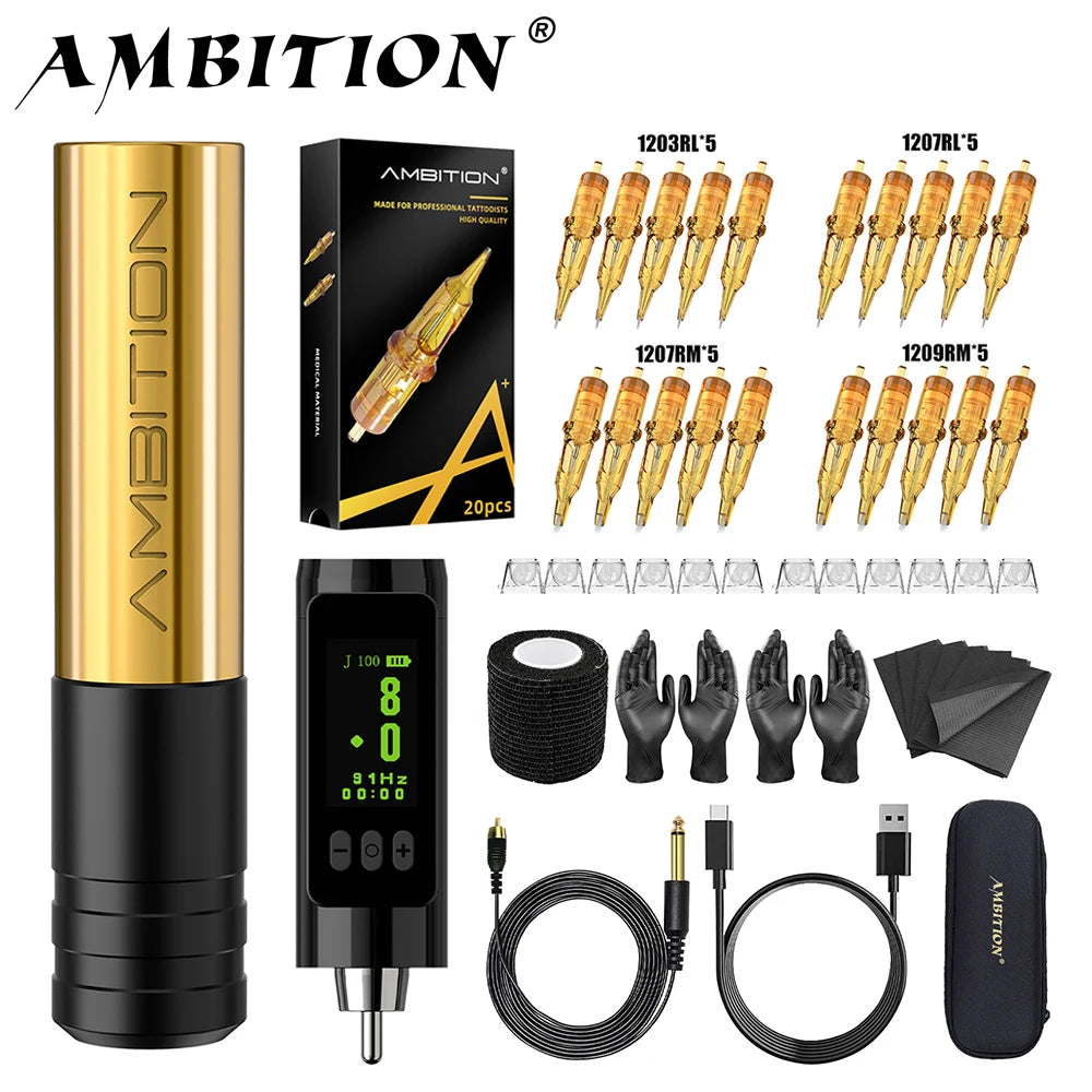Ambition RCA Rotary Tattoo Machine Permanent Makeup Machine Kit Coreless Motor Wireless Tattoo Pen for Eyebrow Eyeliner Lip