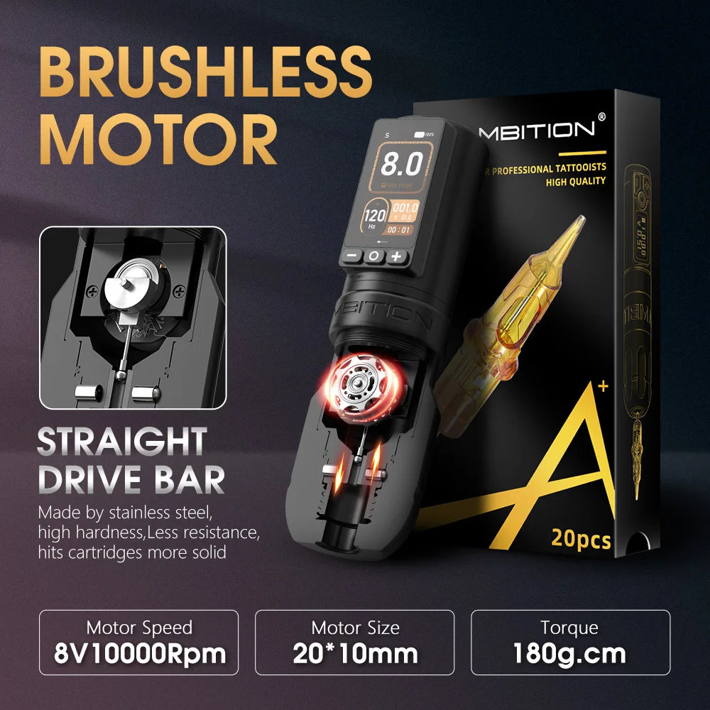 Ambition Torden Max Wireless Tattoo Machine Straight Rod Brushless Motor Pen Stroke 4.0+3.5mm Battery 2400mAh Touch Color Screen