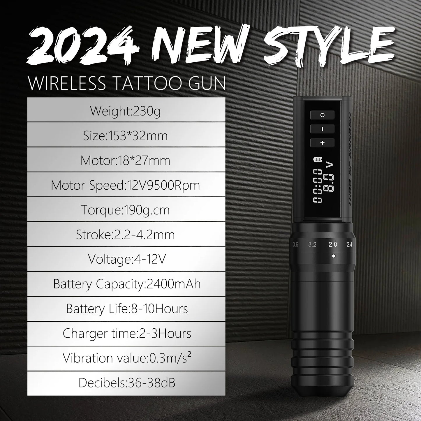 Ambition Hunter Max Professional Wireless Tattoo Machine Adjustable Stroke 2.2-4.2mm 2400mAh Battery Tattoo Pen For Body Artists