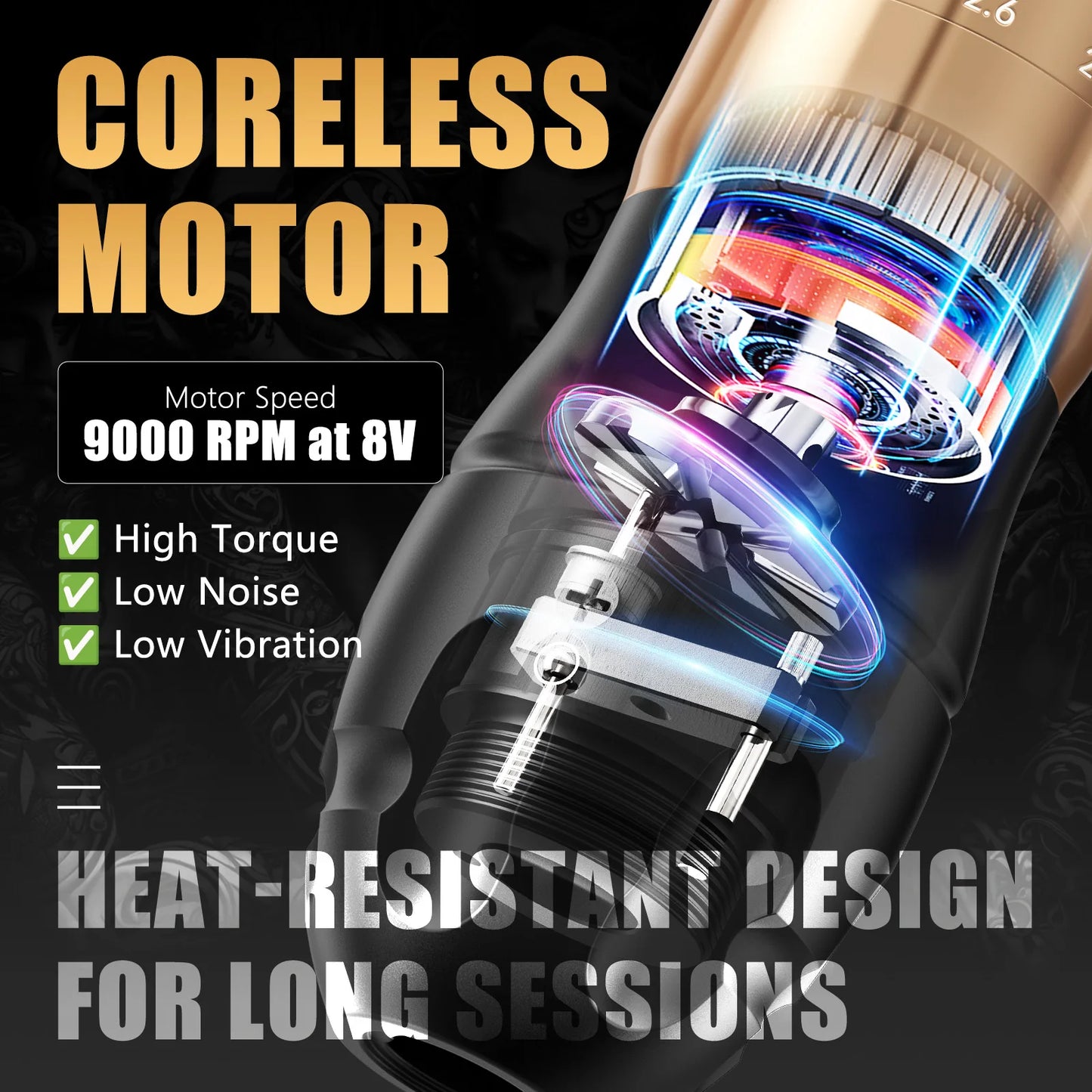 Ambition C3 Professional Wireless Tattoo Machine Pen 7 Adjustable Stroke 2.0-4.2mm Coreless Motor Body Makeup For Tattoo Artists