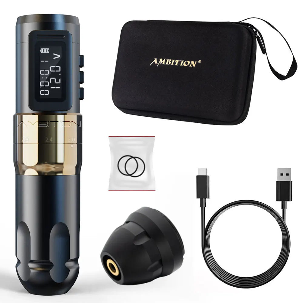 Ambition MARS-U Professional Wireless Tattoo Machine Pen Adjustable Stroke 2-4mm Cartridge 1800mAh Coreless Motor Tattoo Artists