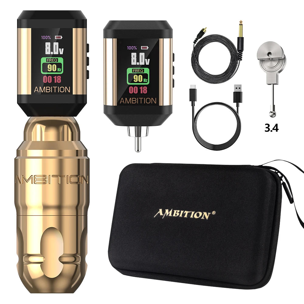 Ambition Lutin Latest Design Straight Rod Rotaty Tattoo Machine Pen Match Korall Wireless Battery Kits Brushless Motor Stroke