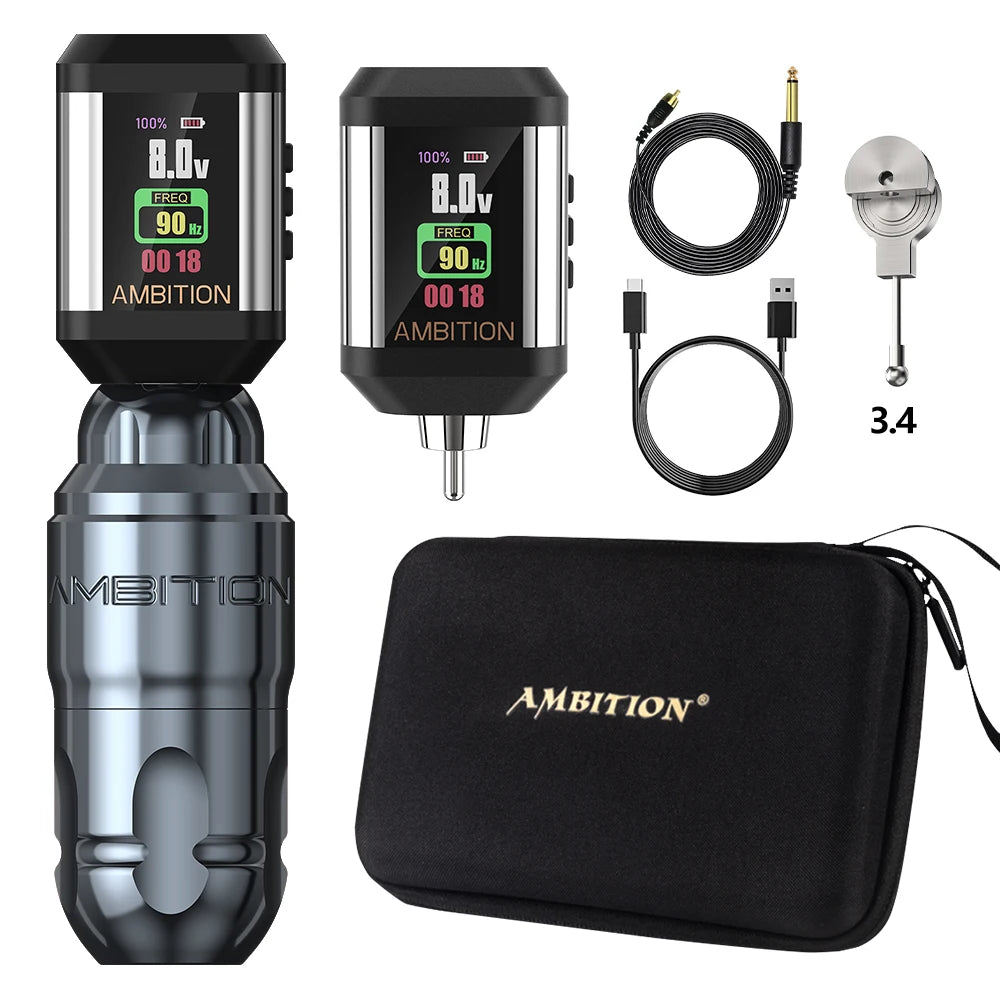 Ambition Lutin Latest Design Straight Rod Rotaty Tattoo Machine Pen Match Korall Wireless Battery Kits Brushless Motor Stroke