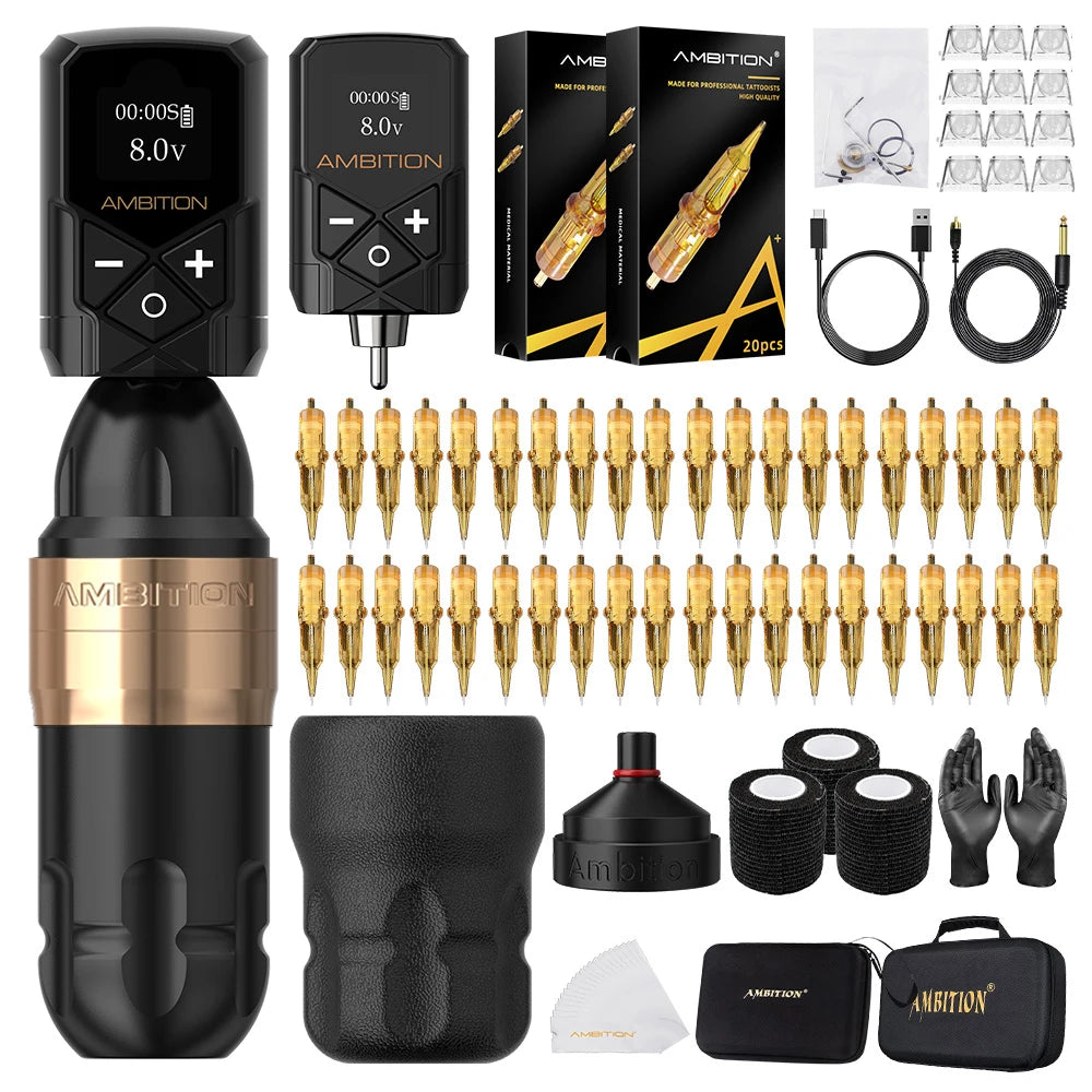 Ambition Shura Kit 2024 Double Bearing Rotary Tattoo Machine Pen RCA Stroke 3.5mm-4.0mm Coreless Motor Kuark Wireless Battery