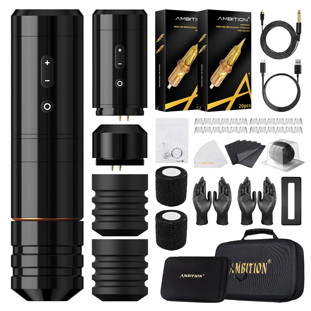 Ambition Ninja Nova Kit 2024 Latest 4.0/3.5mm Stroke Wireless Tattoo Pen Machine Suit Brushless Motor for Tattoo Artist Body