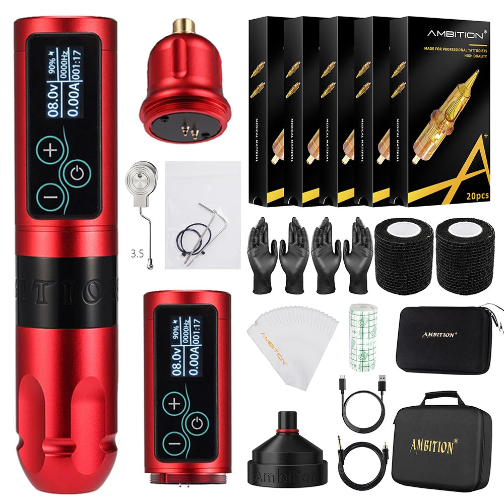Ambition Vibe Professional Set Wireless tattoo machine kit Strong Coreless Motor 2400 mAh Battery for Tattoo Artist
