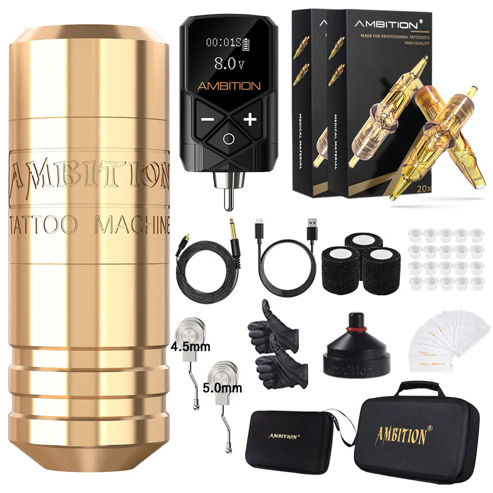 Ambition Torped Tattoo Machine Kit Stroke 4.0-4.5-5.0mm Rotary Pen Kuark RCA Wireless Battery 2400mAh Brushless Motor Profession