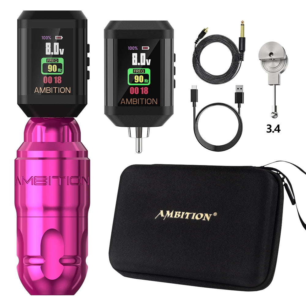 Ambition Lutin Latest Design Straight Rod Rotaty Tattoo Machine Pen Match Korall Wireless Battery Kits Brushless Motor Stroke