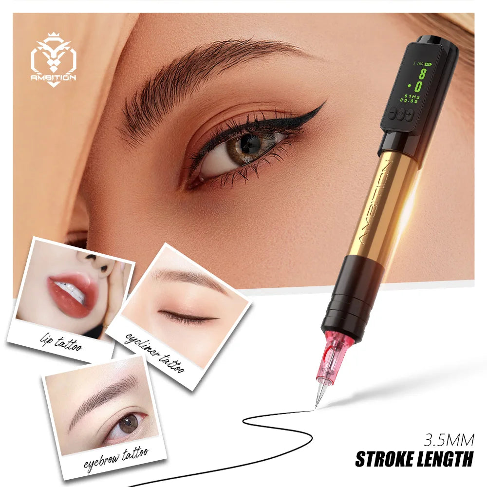 Ambition RCA Rotary Tattoo Machine Permanent Makeup Machine Kit Coreless Motor Wireless Tattoo Pen for Eyebrow Eyeliner Lip