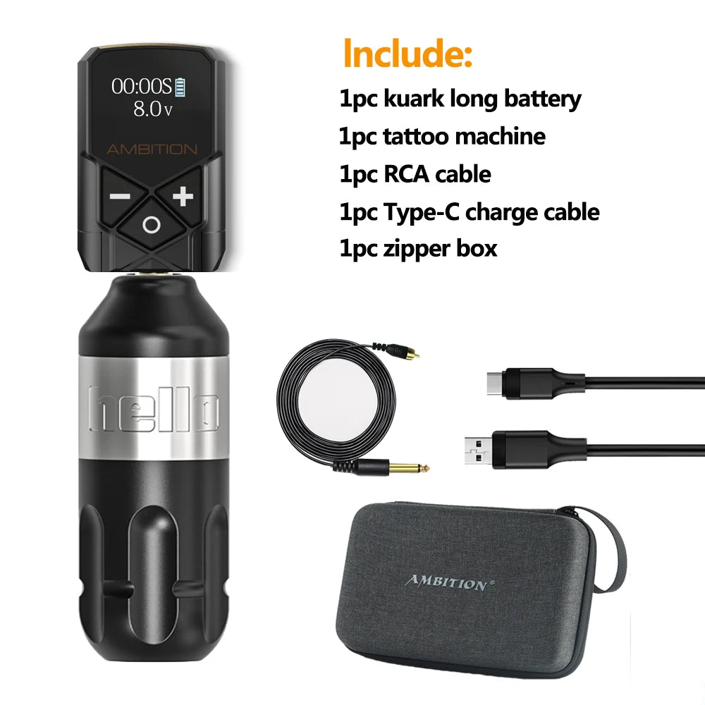 Ambition Rotary Tattoo Machine Stroke 4.0mm Permanent Makeup Pen Coreless Motor Grip 33mm RCA Interface For Body Art