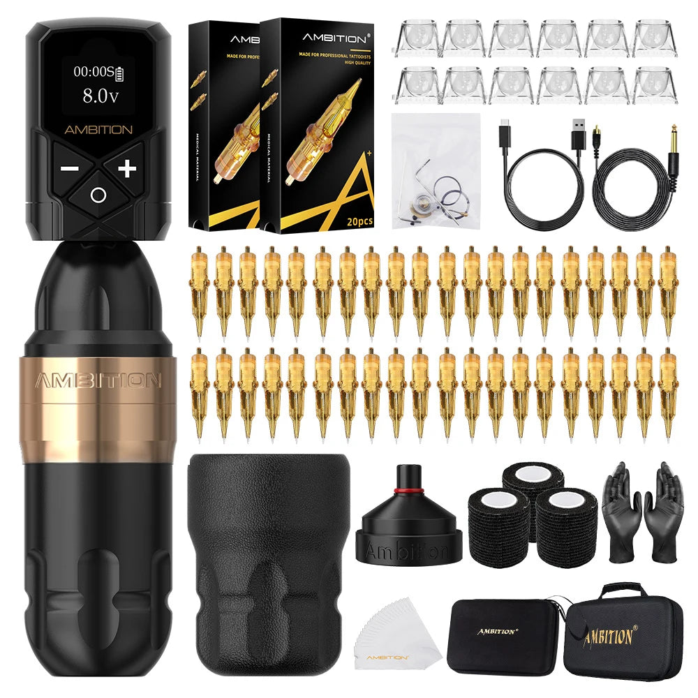 Ambition Shura Kit 2024 Double Bearing Rotary Tattoo Machine Pen RCA Stroke 3.5mm-4.0mm Coreless Motor Kuark Wireless Battery