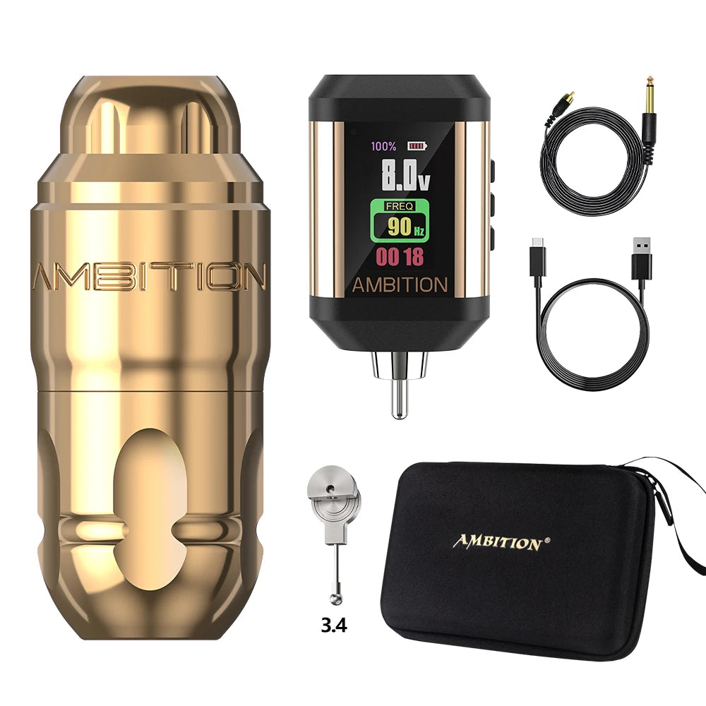 Ambition Lutin Latest Design Straight Rod Rotaty Tattoo Machine Pen Match Korall Wireless Battery Kits Brushless Motor Stroke