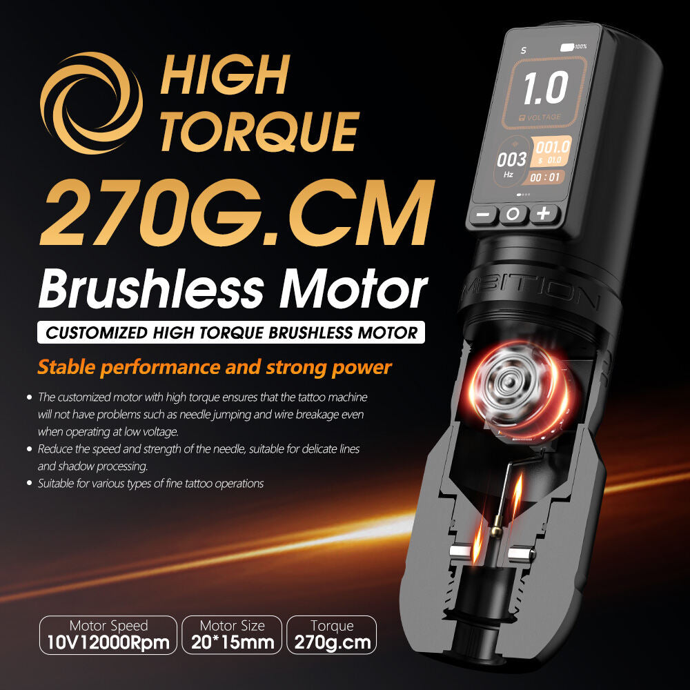 Ambition Soldier 270 Wireless Tattoo Pen 1V Low Voltage Operation, High Precision Wireless Tattoo Pen