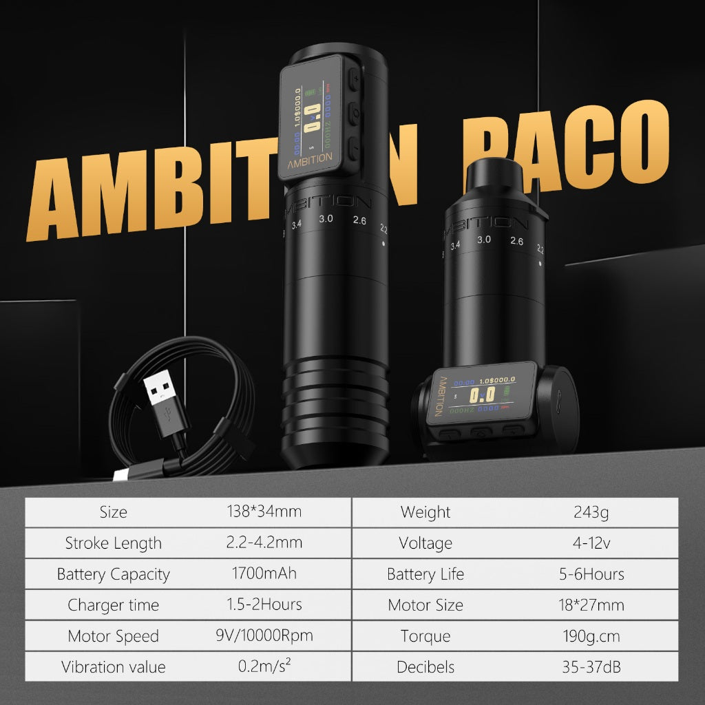 Ambition New Paco Upgrade Version Tattoo Pen 6 adjustable strokes, 2.2mm-4.2mm