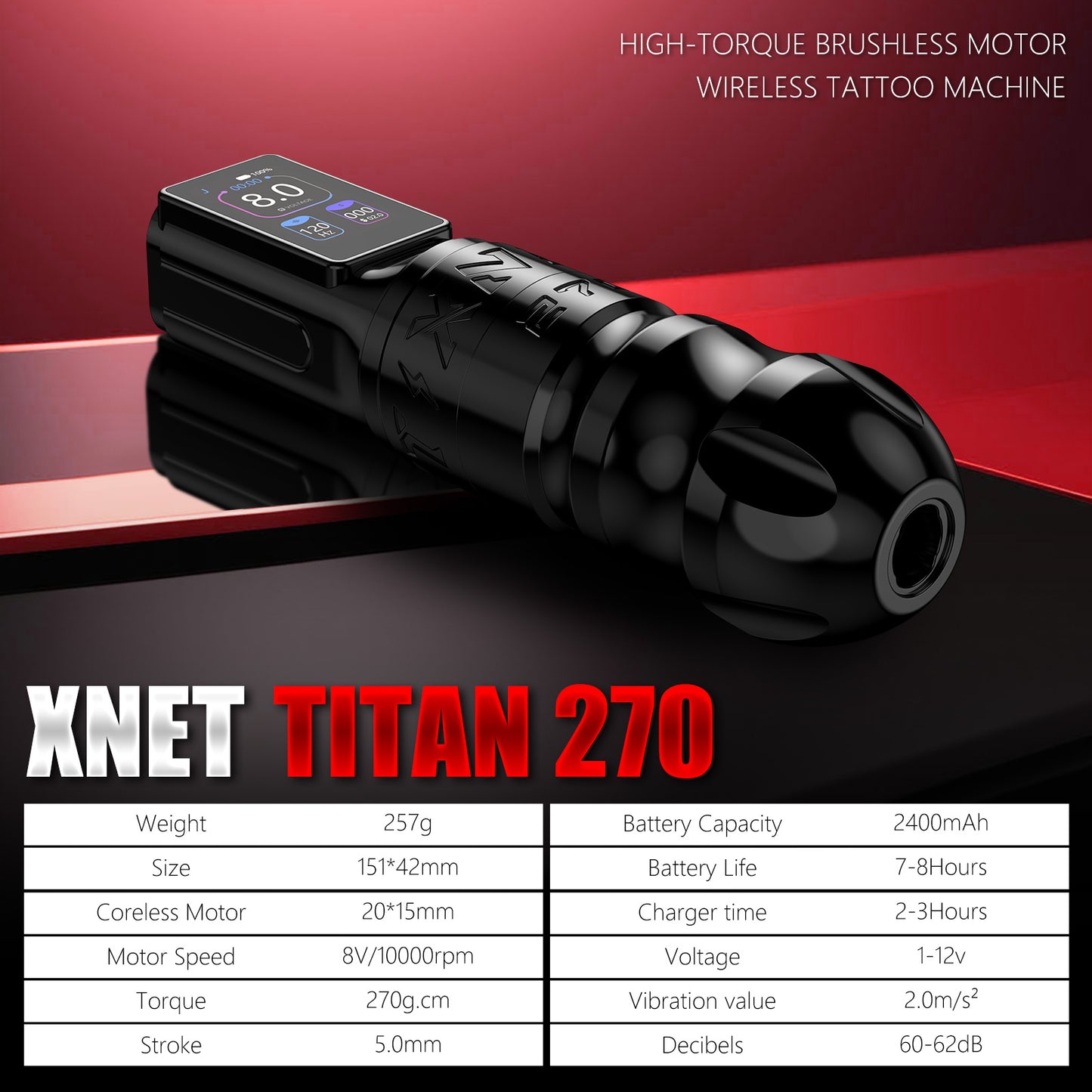 XNET Titan270 Wireless Tattoo Machine Pen High-Torque Brushless Motor With 4.0/5.0mm Stroke 2400 mAh Battery For Tattoo Artist