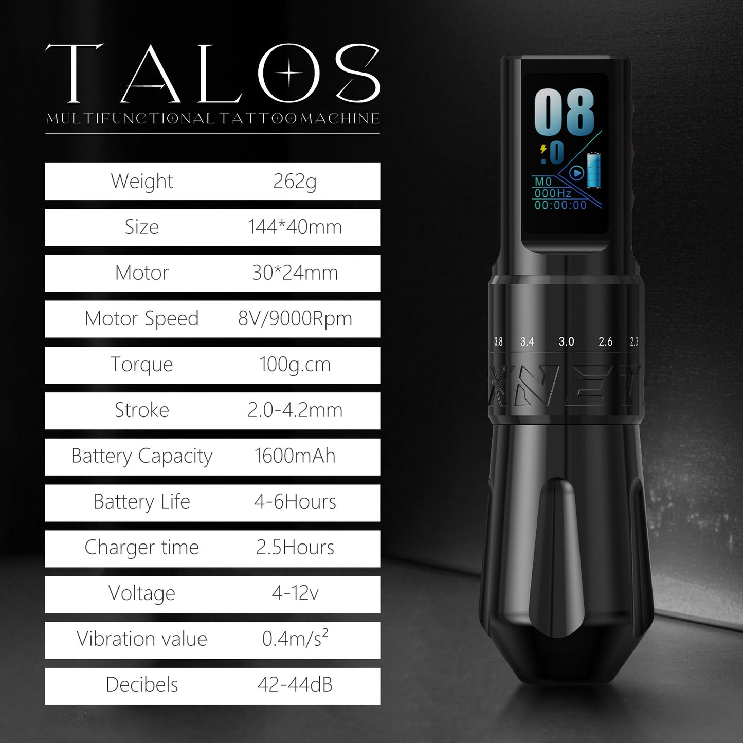 XNET Talos Wireless Tattoo Machine Pen 2.0-4.2mm Adjustable Stroke Custom Motor For Dotwork Makeup Microplasty Pen For Tattoo