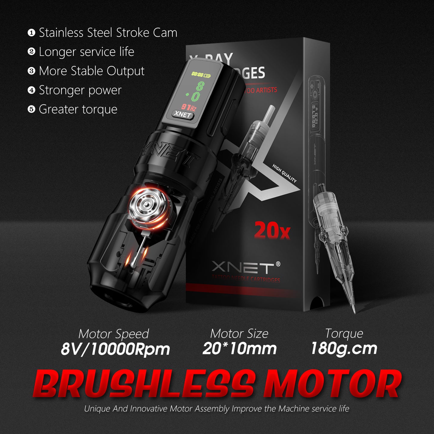 XNET Wilk 2025 Wireless Tattoo Machine Pen Kit Straight Drive Bar Brushless Motor 20 Cartridges For Tattoo Beginners For Tattoo