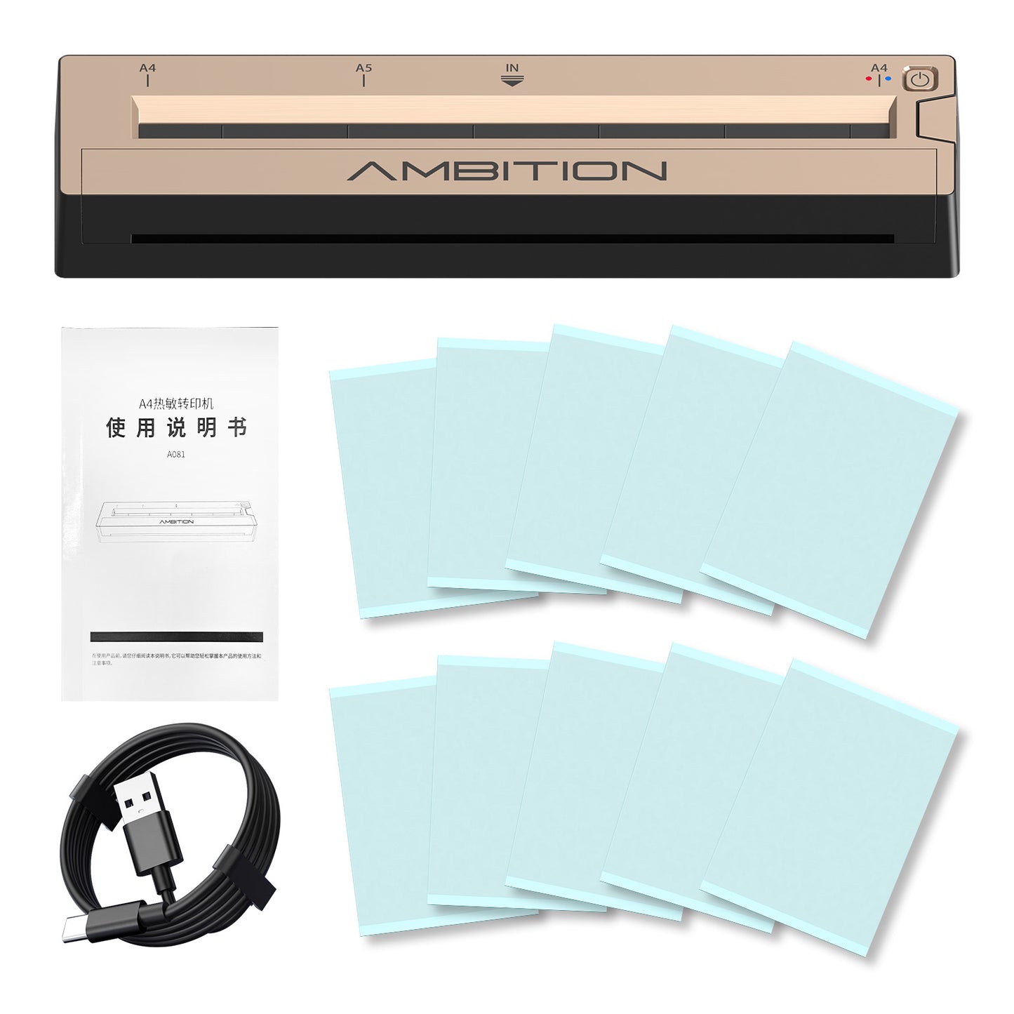 Ambition G1 Wireless Portable Thermal Tattoo Printer Inkless Transfer Machine A4 HD Printer Bluetooth USB Phone & PC For App