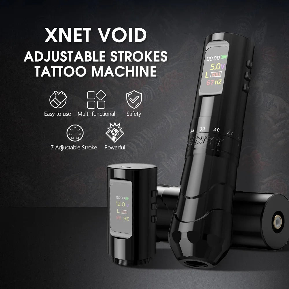 XNET Void Professional Wireless Tattoo Machine Pen 7 Adjustable Stroke 2.4-4.2mm With Extra Grip Body Makeup For Tattoo Artists