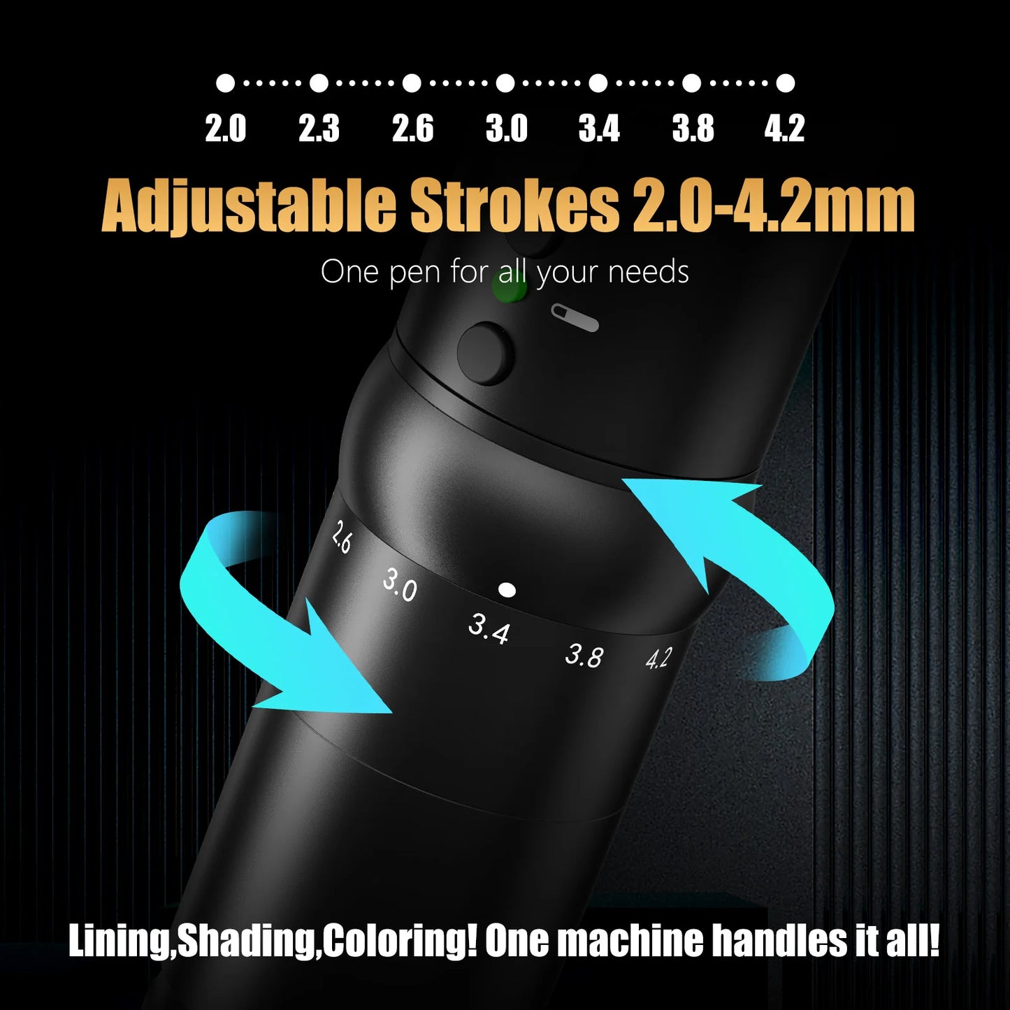 Ambition Flash Adjustable Stroke 2.0-4.2mm 7 Types Wireless Tattoo Machine Capacity 2000mAh Battery Pen for Tattoo Artist Supply