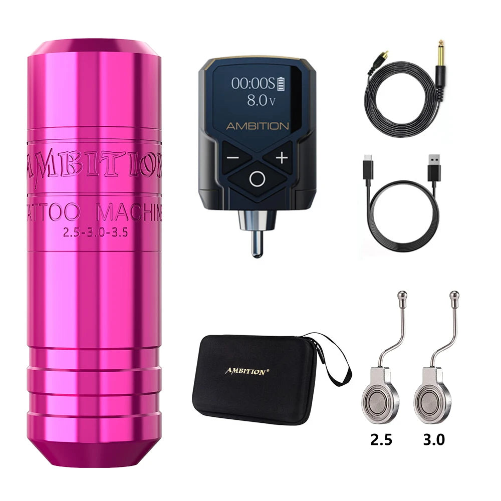 Ambition Torped 28 Stroke 2.5-3.0-3.5mm Rotary Tattoo Pen Machine Wireless Kuark Battery Powerful Brushless Motor RCA Cord