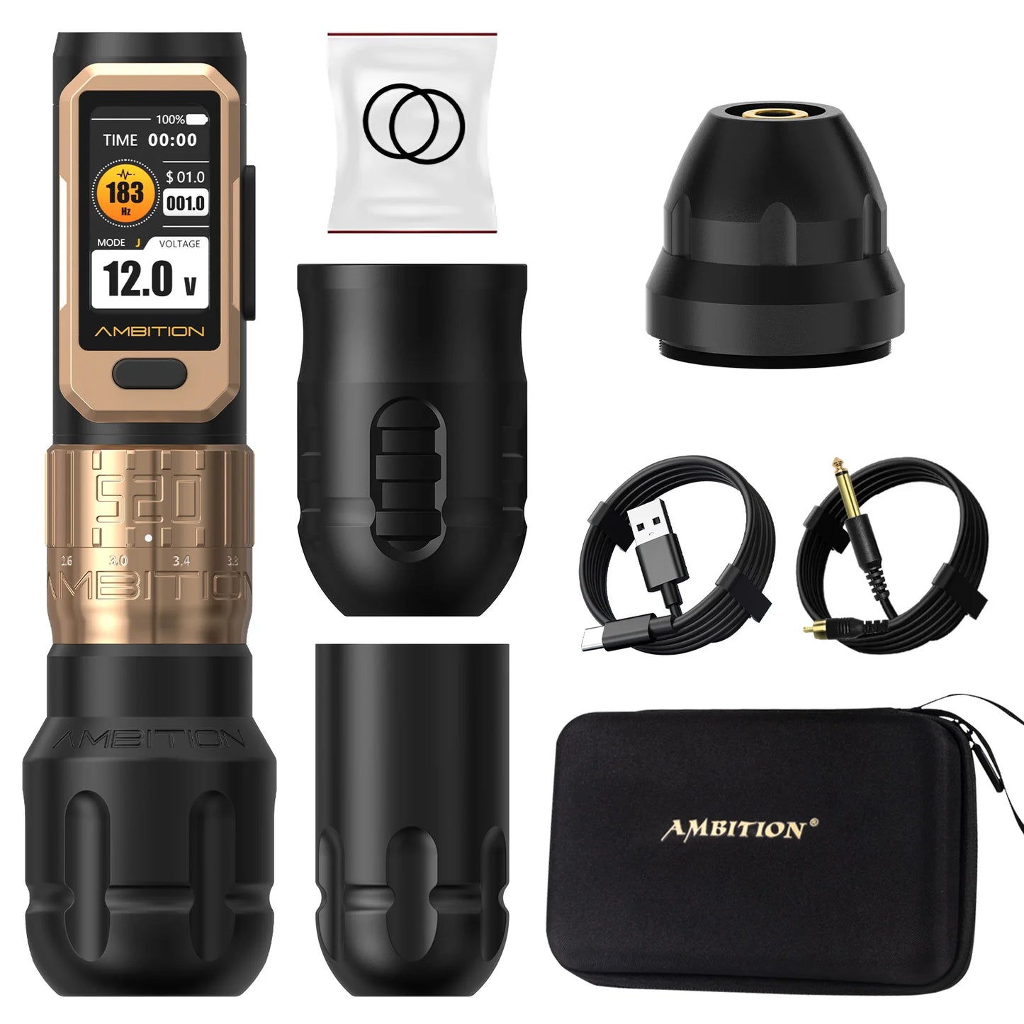 Ambition Soldier Pro 520 Wireless Tattoo Machine Adjustable Stroke 2.2-4.2mm Tattoo Pen Torque 520g.cm Coreless Motor 2400mAh