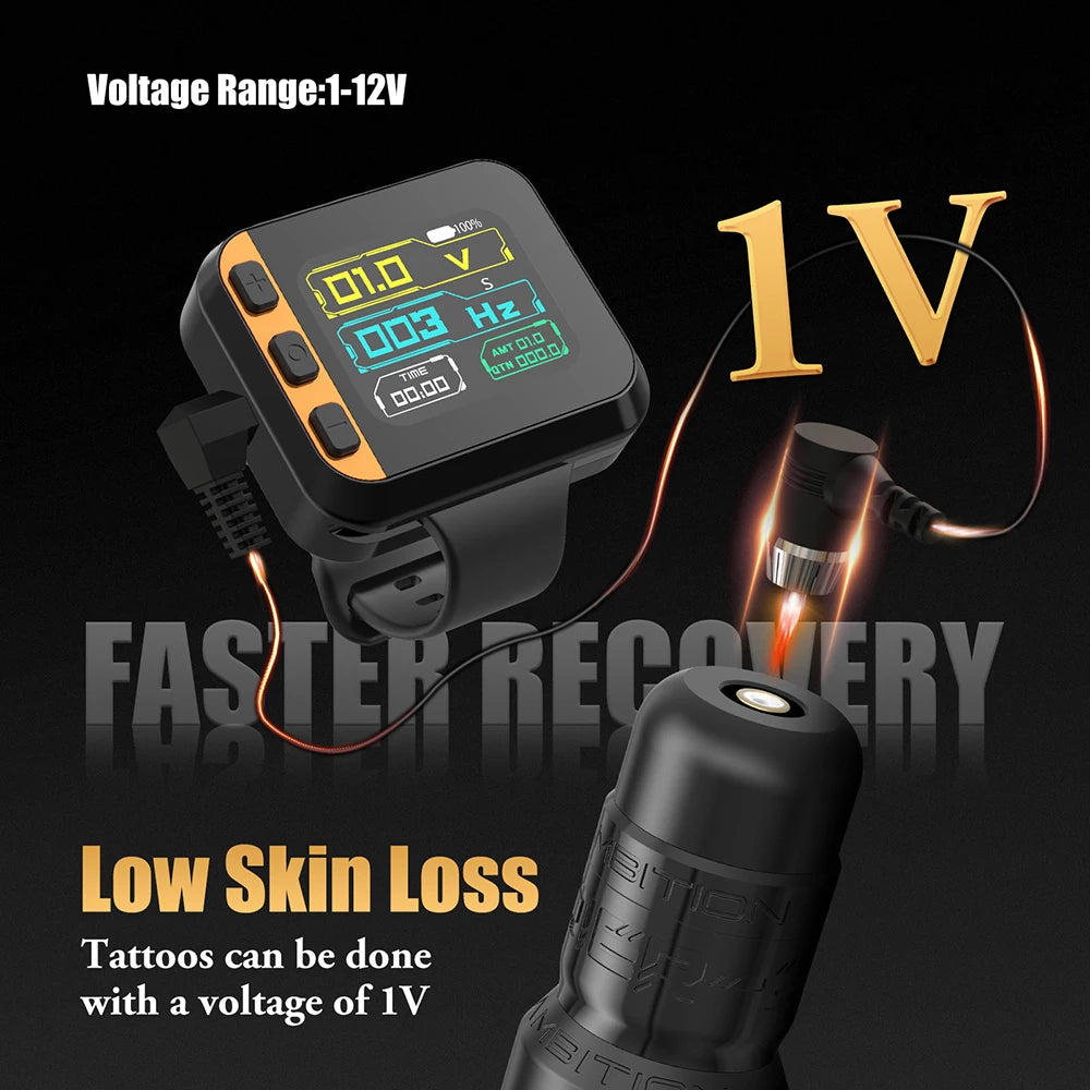 Ambition S2 Touch Screen Wireless Tattoo Power Supply RCA Watch 1600mAh 1-12V Voltage For Tattoo Machine Rotary Pen Artister