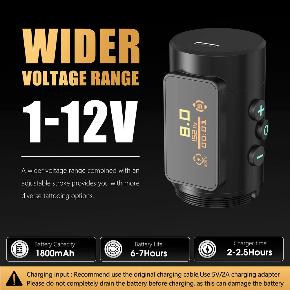 Ambition Shura-X Wireless Tattoo Machine 3.5mm+4.0mm Stroke 1-12V Voltage Battery 1800mAh Double Bearing Direct Drive Tattoo Pen