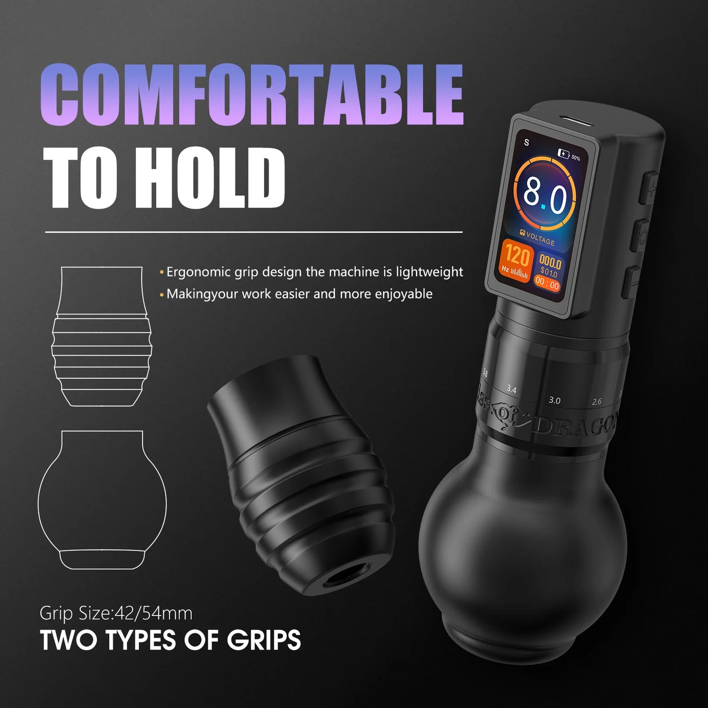Ambition Traveler-T2 2025 Adjustable Stroke Wireless Tattoo Machine 2.2-4.2mm Grip 54mm+42mm with 2000mAh Battery Capacity Pen