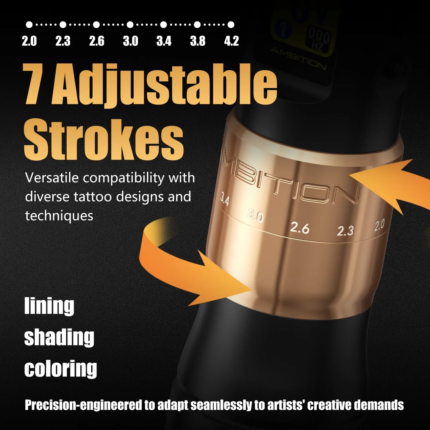 Ambition C3 Professional Wireless Tattoo Machine Pen 7 Adjustable Stroke 2.0-4.2mm Coreless Motor Body Makeup For Tattoo Artists