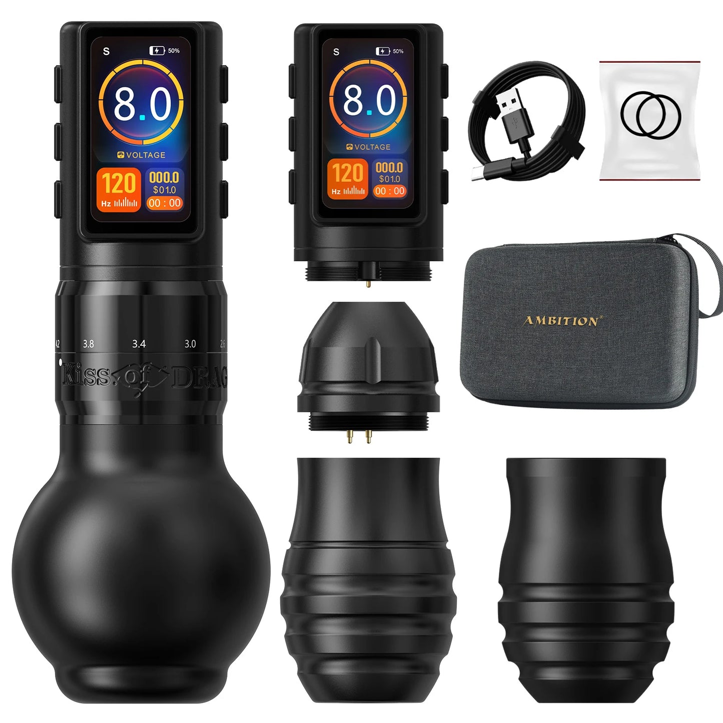 Ambition Traveler-T2 2025 Adjustable Stroke Wireless Tattoo Machine 2.2-4.2mm Grip 54mm+42mm with 2000mAh Battery Capacity Pen