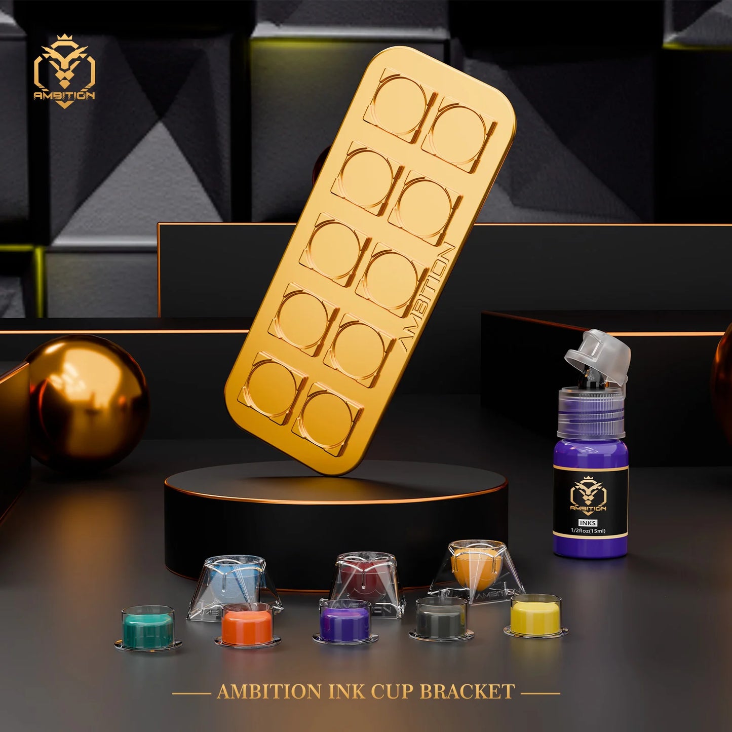 Ambition Metal Tattoo Ink Cup Holder Stand Gold 10 Holes Tattoo Tool Pigment Container Makeup Accessories for Body Art Supplies