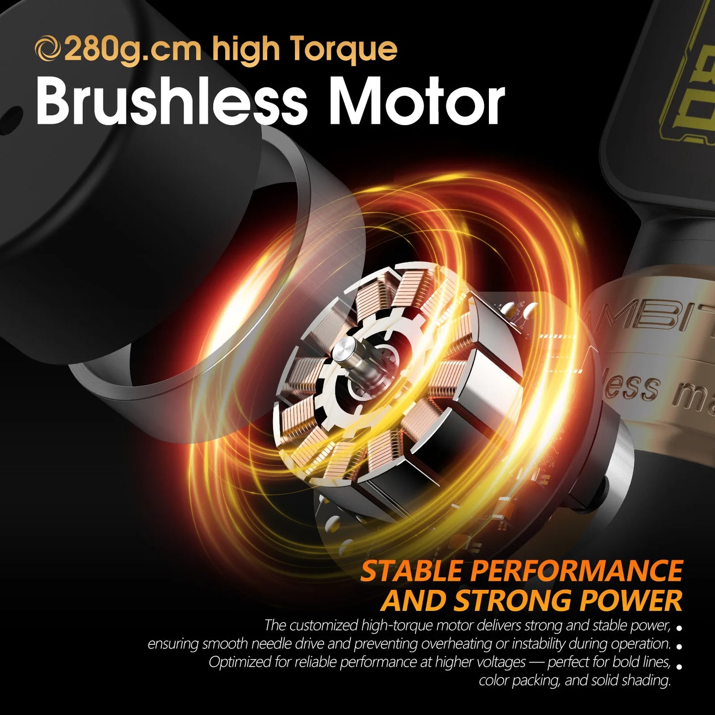 Ambition Ninja Max 280P Brushless Motor Tattoo Machine 4.5mm/3.5mm Stroke Straight Rod Direct Drive Wireless Tattoo Pen Supply