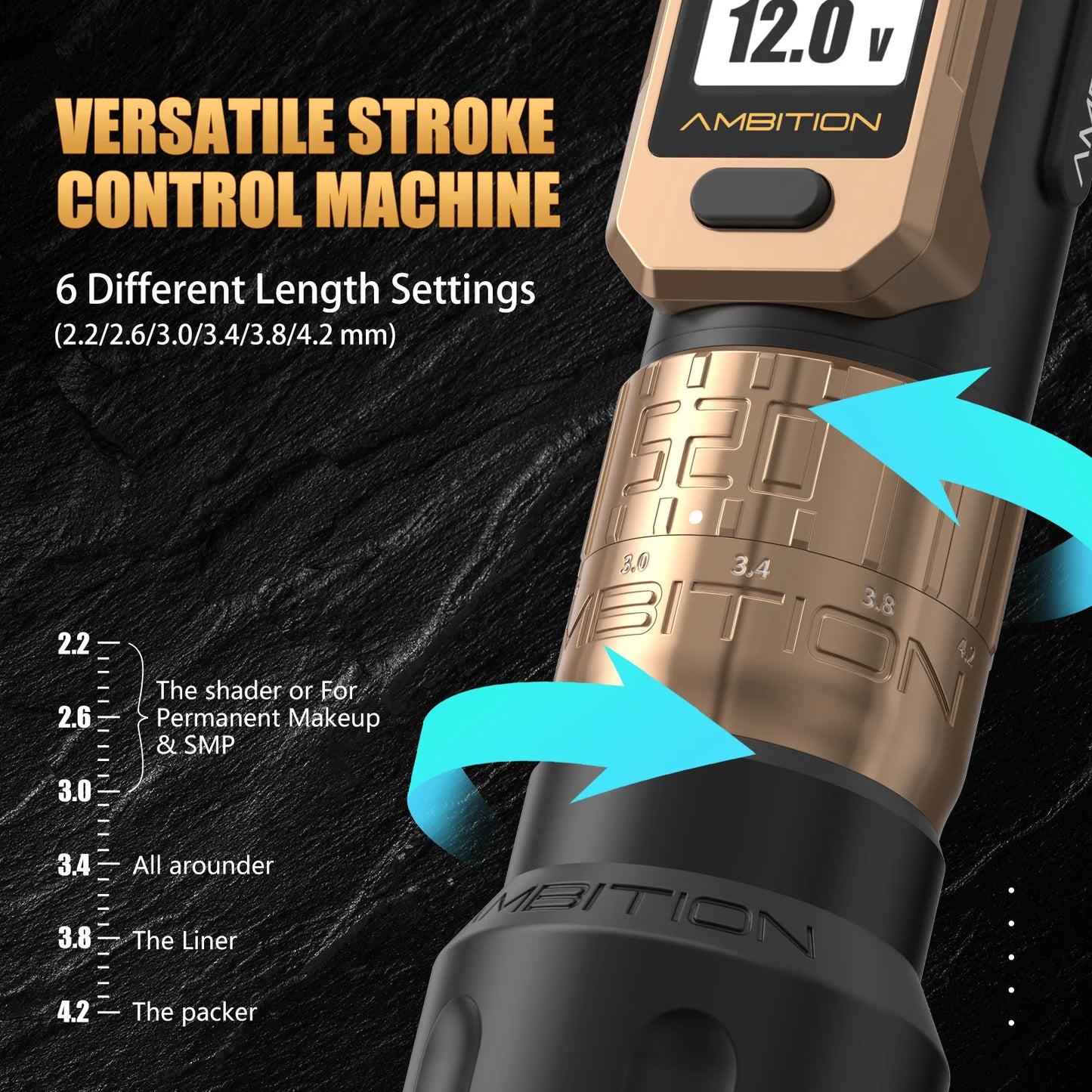 Ambition Soldier Pro 520 Wireless Tattoo Machine Adjustable Stroke 2.2-4.2mm Tattoo Pen Torque 520g.cm Coreless Motor 2400mAh