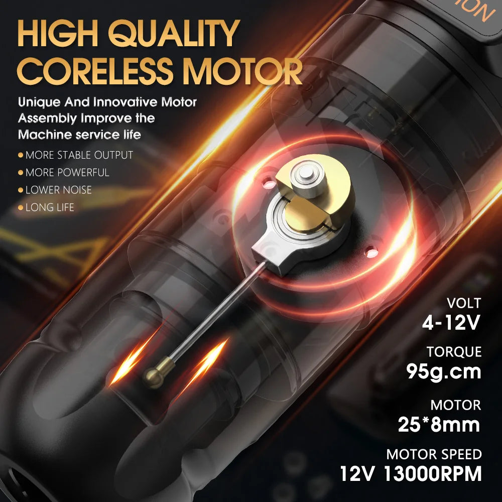 Ambition Soldier Max Kit Wireless Tattoo Machine Straight Rod Stroke 4.0mm Color Screen Billing Battery 2400mAh Coreless Motor