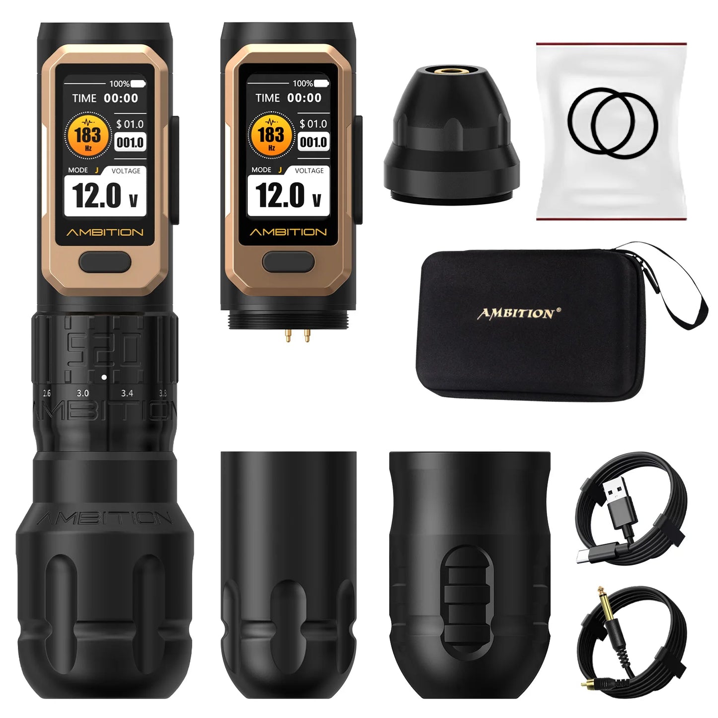 Ambition Soldier Pro 520 Wireless Tattoo Machine Adjustable Stroke 2.2-4.2mm Tattoo Pen Torque 520g.cm Coreless Motor 2400mAh