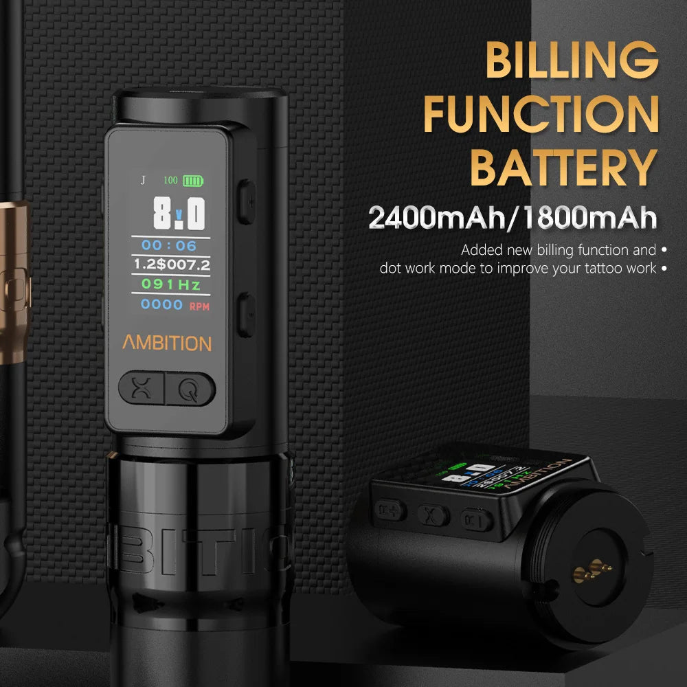 Ambition Soldier Max Kit Wireless Tattoo Machine Straight Rod Stroke 4.0mm Color Screen Billing Battery 2400mAh Coreless Motor