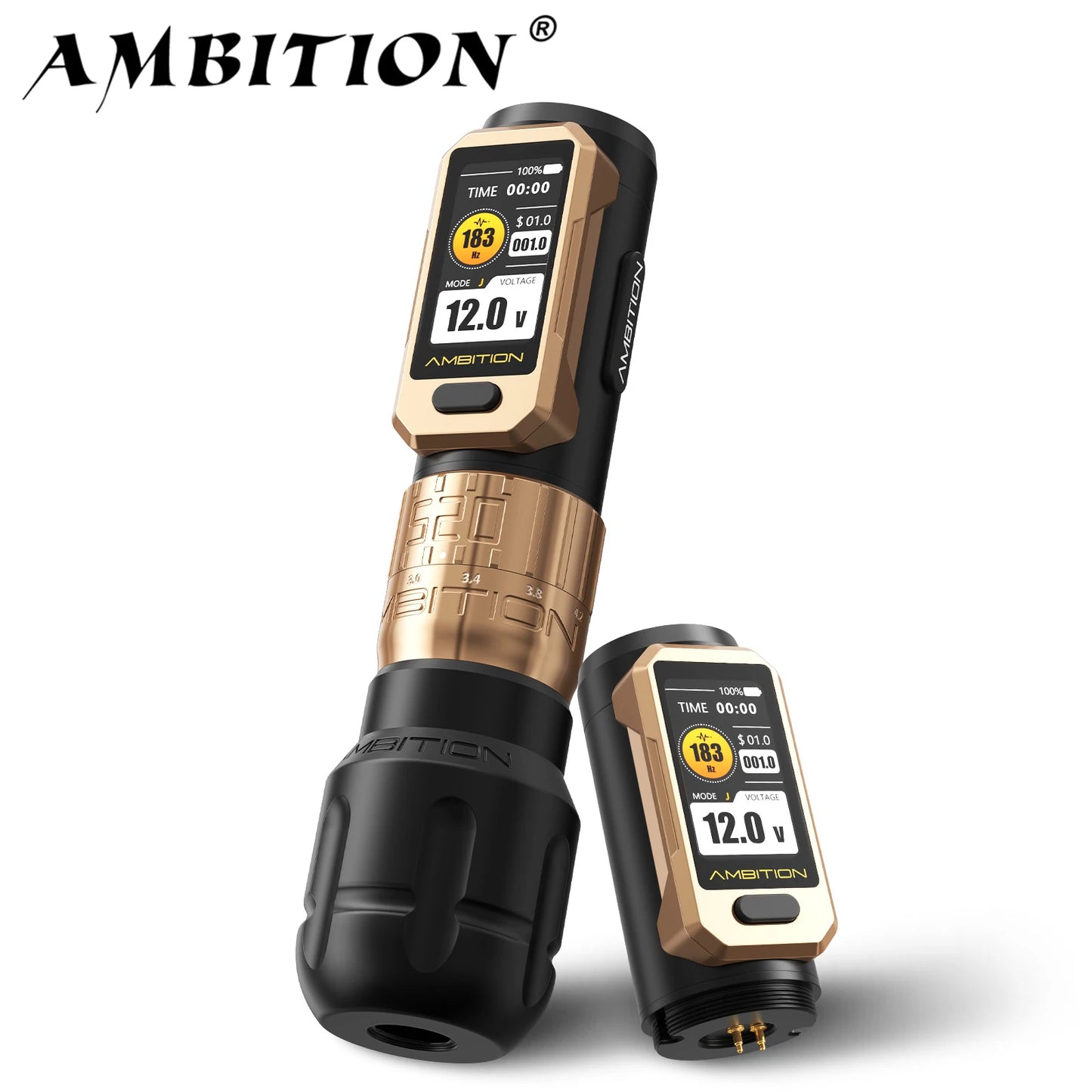 Ambition Soldier Pro 520 Wireless Tattoo Machine Adjustable Stroke 2.2-4.2mm Tattoo Pen Torque 520g.cm Coreless Motor 2400mAh