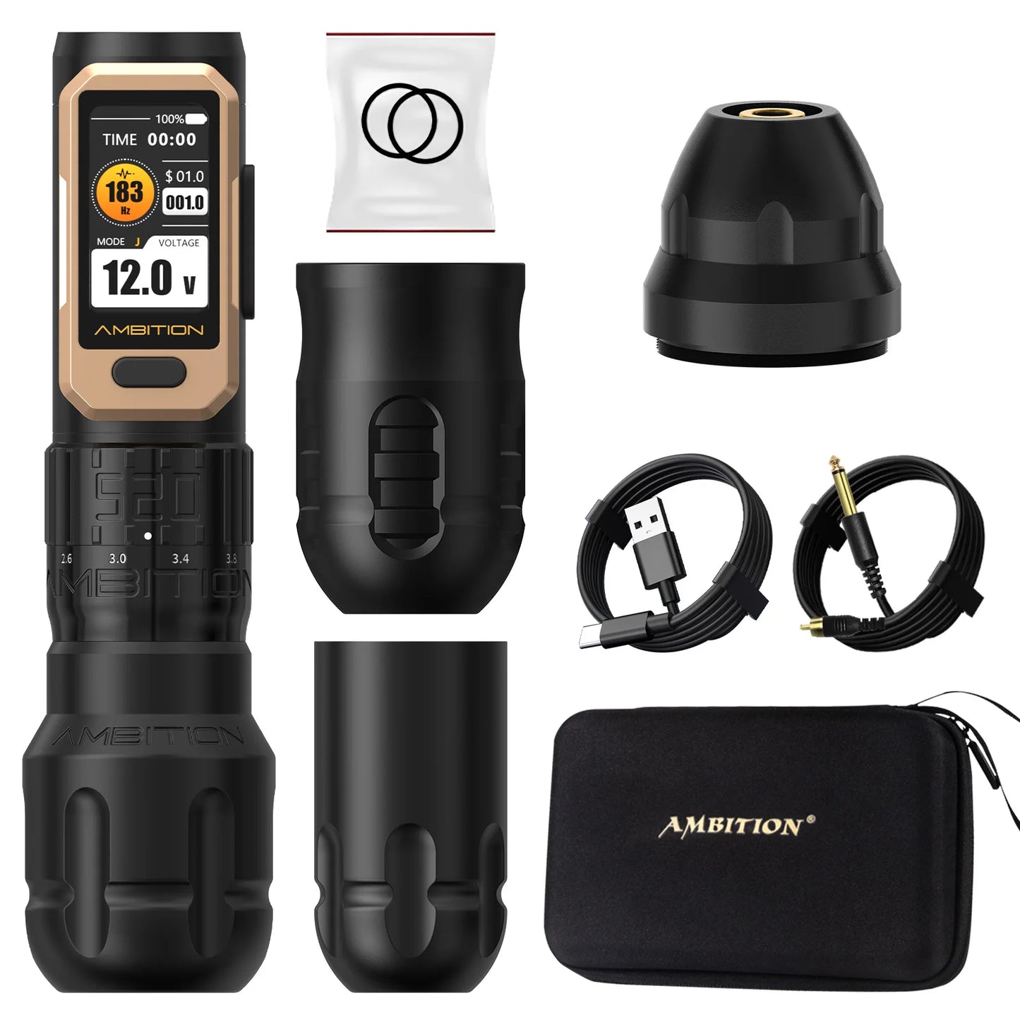 Ambition Soldier Pro 520 Wireless Tattoo Machine Adjustable Stroke 2.2-4.2mm Tattoo Pen Torque 520g.cm Coreless Motor 2400mAh