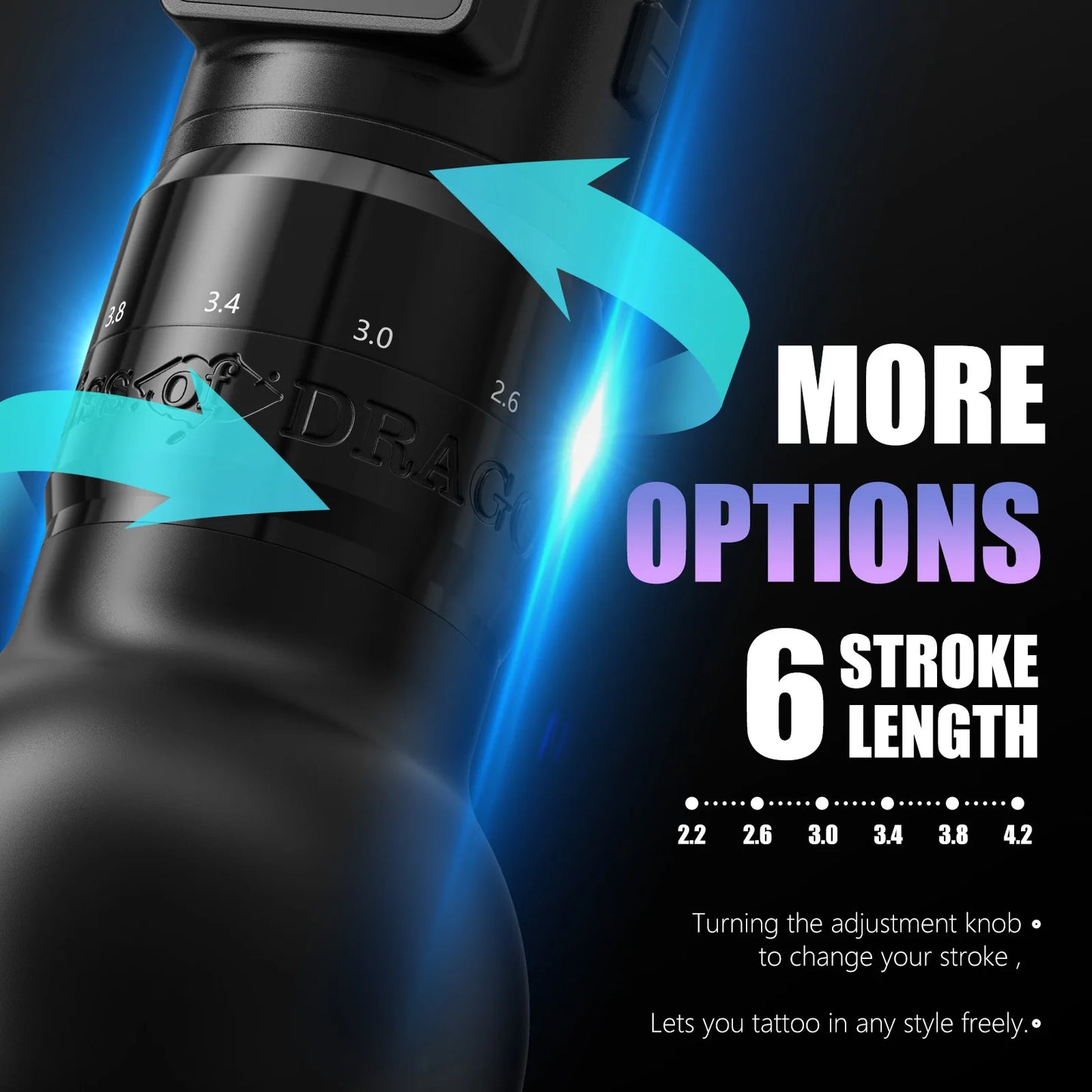 Ambition Traveler-T2 2025 Adjustable Stroke Wireless Tattoo Machine 2.2-4.2mm Grip 54mm+42mm with 2000mAh Battery Capacity Pen