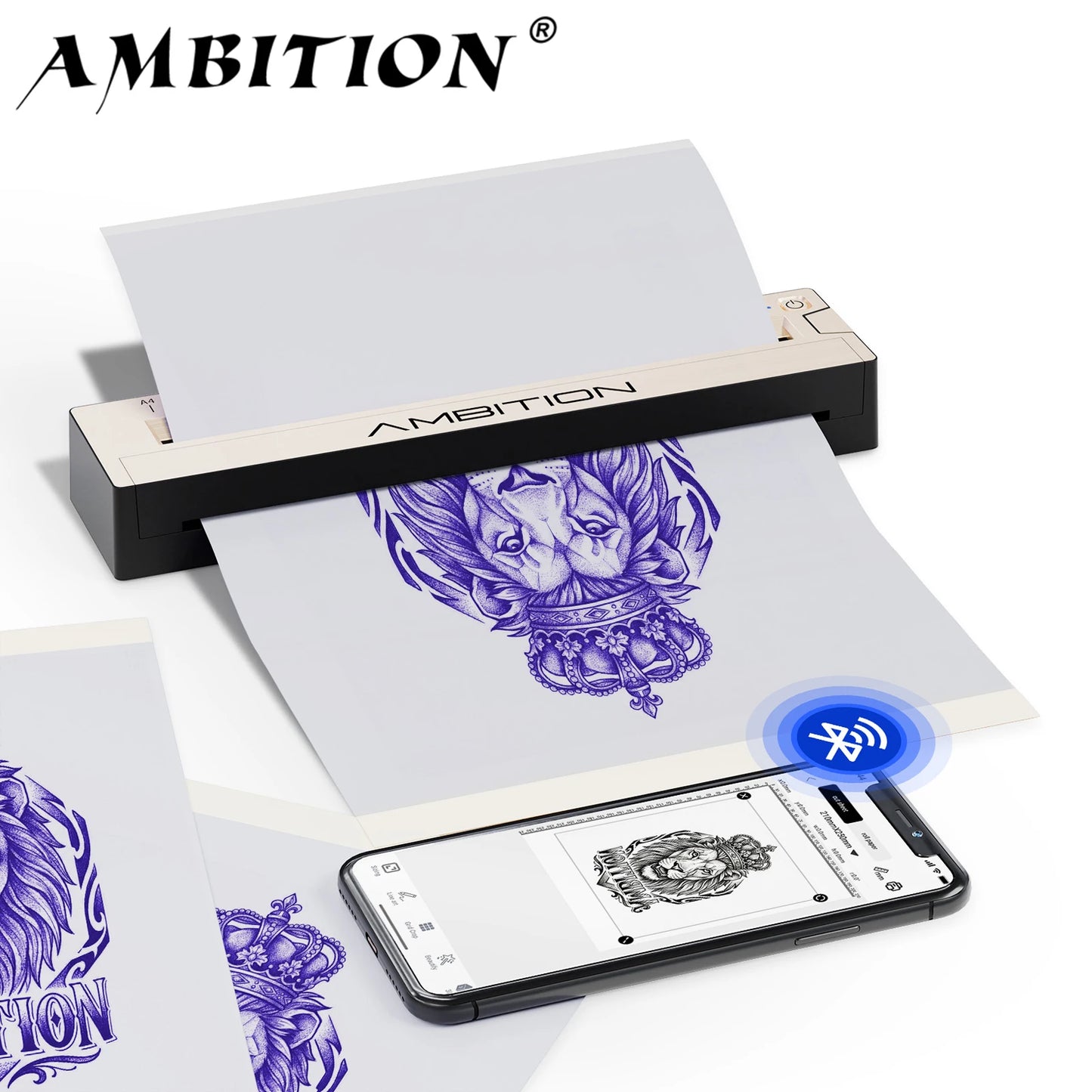 Ambition G1 Wireless Portable Thermal Tattoo Printer Inkless Transfer Machine A4 HD Printer Bluetooth USB Phone & PC For App