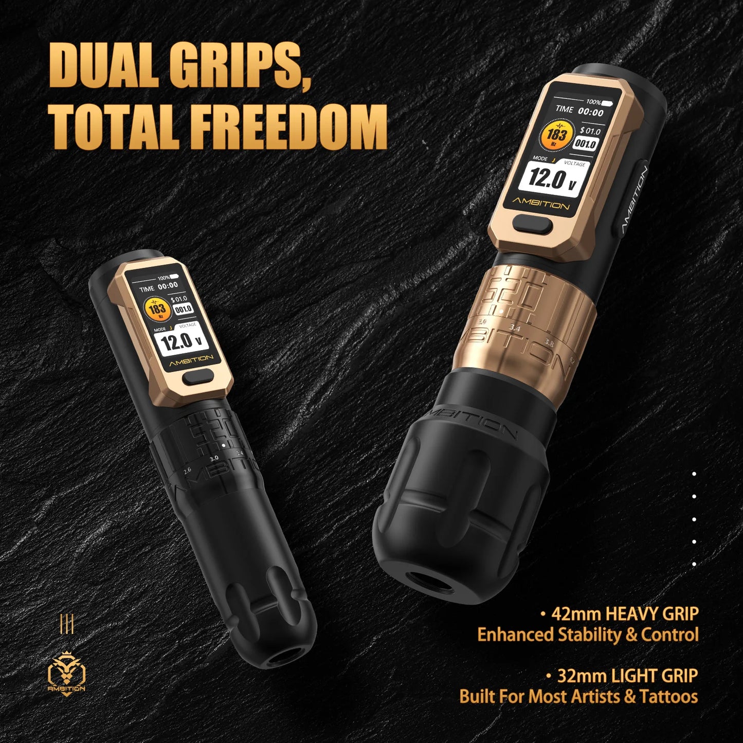 Ambition Soldier Pro 520 Wireless Tattoo Machine Adjustable Stroke 2.2-4.2mm Tattoo Pen Torque 520g.cm Coreless Motor 2400mAh