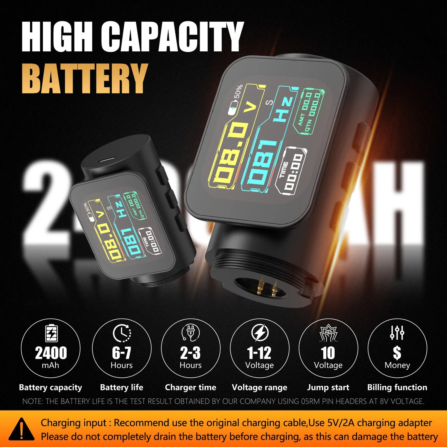 Ambition Seher Pro 2.2-4.2mm Adjustable Stroke Tattoo Pen Wireless Tattoo Machine 2400mAh Battery Coreless Motor 42mm+34mm Grip