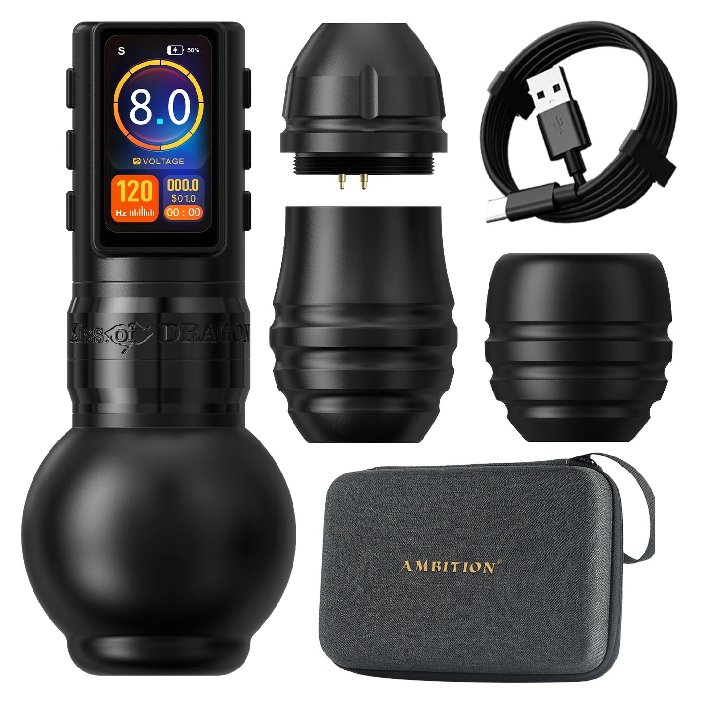 Ambition Traveler-T1 2025 Stroke 4.0mm Straight rod Brushless Motor Wireless Tattoo Machine Pen Capacity 2000mAh Grip 54mm